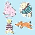 Cat, elephant, teddy bear, dog vector sticker pack. Royalty Free Stock Photo